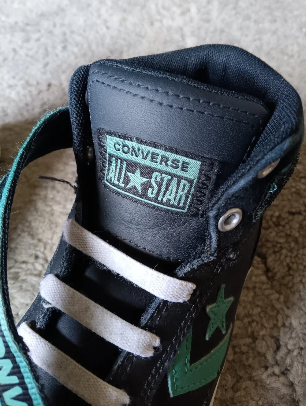 🖤 Converse Star Player Mid Leather Youth Kids Boys 3 Black Teal Sneakers Shoes